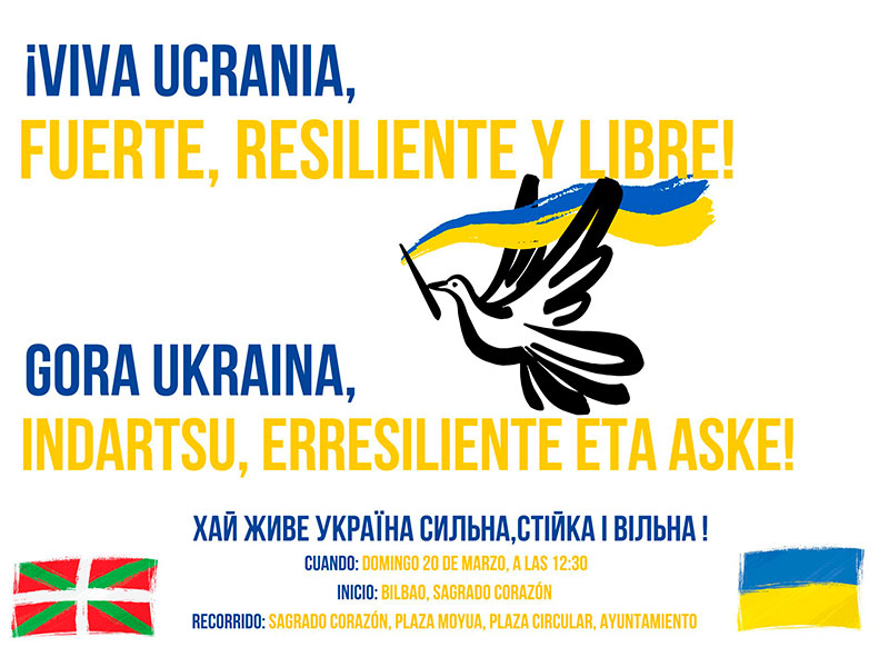 Cartel anunciador de la manifestación en favor de Ucrania celebrada en Bilbao el 20 de marzo 2022