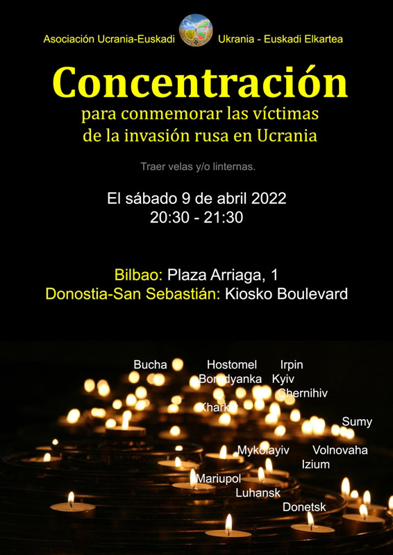 Concentración el 9 de abril en Bilbao y Donostia Asociación Ucrania-Euskadi