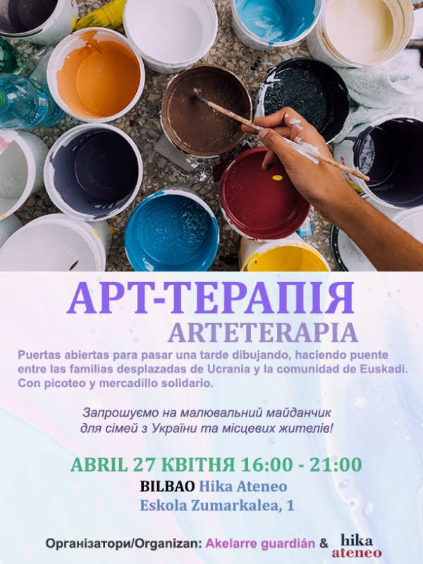 Cartel del evento de arteterapia organizado por Akelarre guardián en Bilbao el 27 de abril